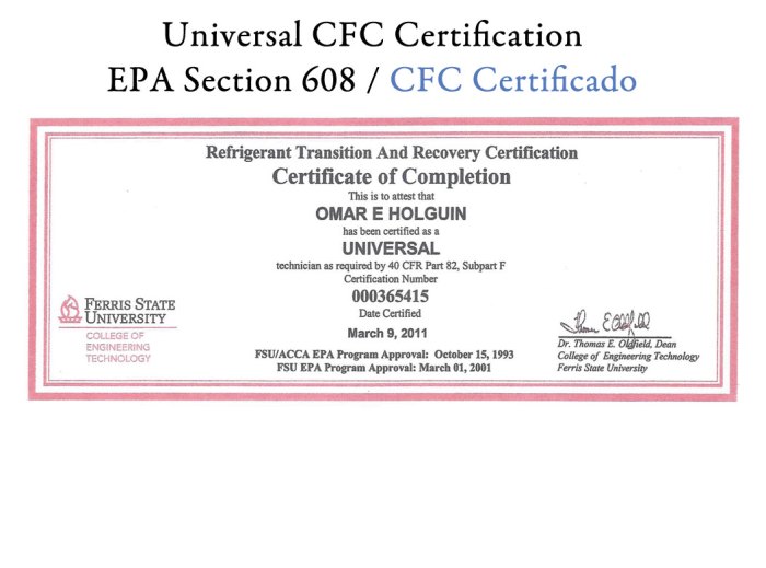 609 certification ase section ac