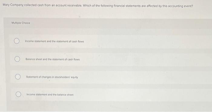 Mary company collected cash from an account receivable